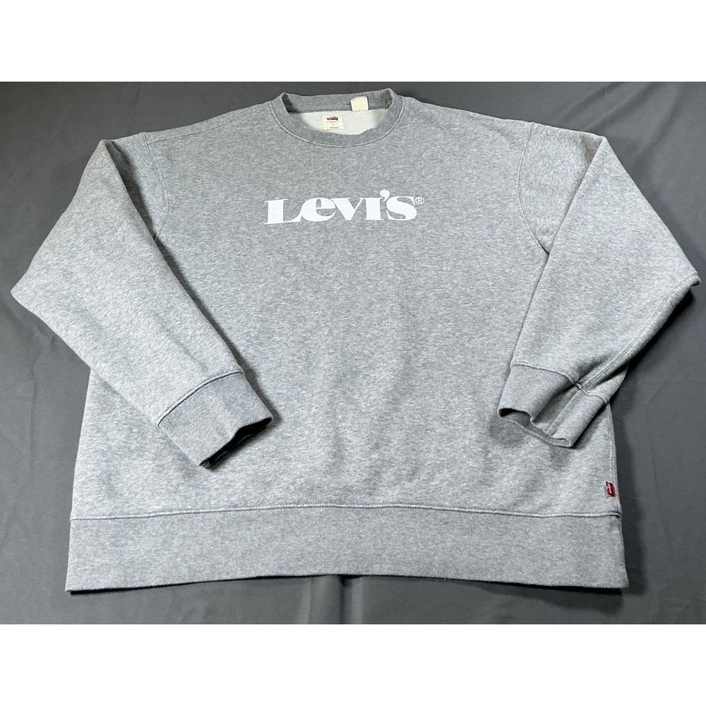 Levis Mens Relaxed Fit Crewneck Sweatshirt Gray Fleece Logo Pullover Large